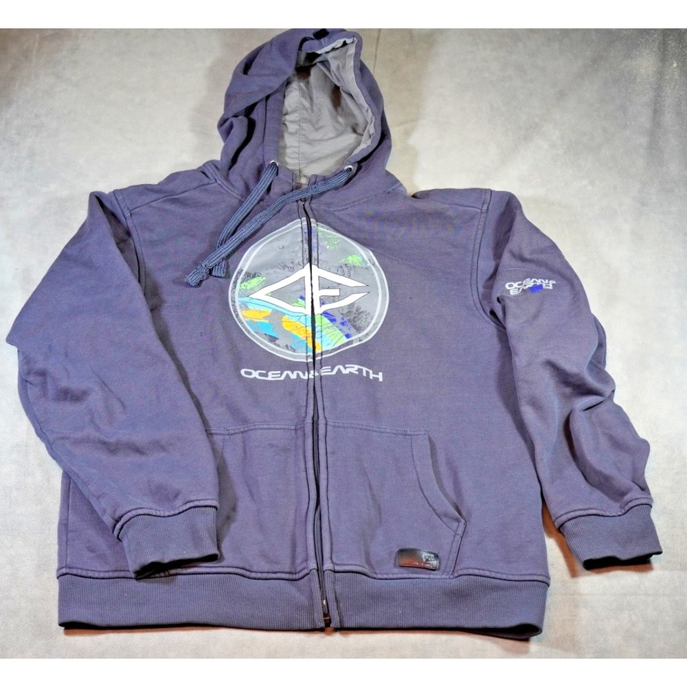 Vintage Ocean & Earth Surf‎ Wear Full Zip Hoodie Sweatshirt Blue L Skater Surfer